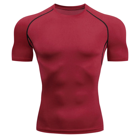 Athletic Workout Shirts for Men, Mens Summer Leisure Sports T Shirt Fashion Lapel 3D Gradient Short Sleeved round Neck T Shirt Men Compression Shirt Men, Mens Shirts Red M