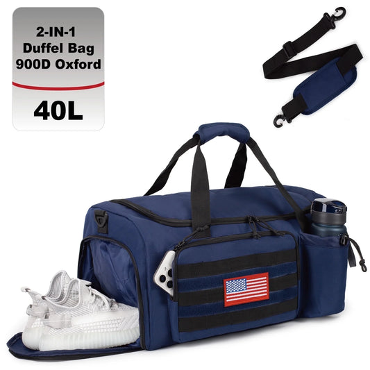 2-In-1 Gym Bag for Men, 40L Large Capacity, Duffle Bag Convertible Travel Bag with Shoes Compartment, Multi-Functional Weekender Bags for Daily Travel Workout Business Luggage Box-Blue